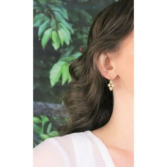 14k Yellow Gold Earrings Bead Cluster Dangle Drop Earrings - Picture 3 of 7